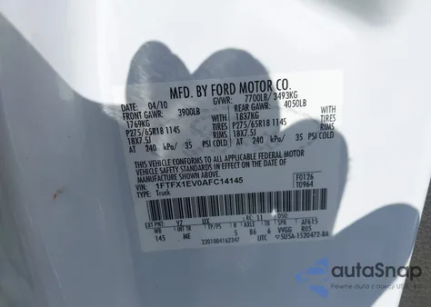 2010 Ford F-150 Fx4/Lariat/Xl/Xlt from USA, damaged, VIN 1FTFX1EV0AFC14145